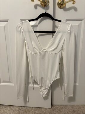 White Long-Sleeve V-Neck Bodysuit